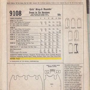 McCalls 9108 1960s Girls 3 Armhole Wrap Arounder Dress Pattern Childs Childs Mod Vintage Sewing Pattern Size 12 Breast 30 NO INSTRUCTIONS image 2