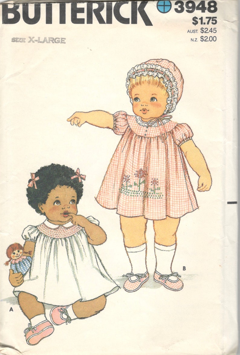 Butterick 3948 1980s Infants Dress Bonnet Slippers and Panties Pattern Baby Girls Sewing Pattern Size Small or Lg or X Large image 4