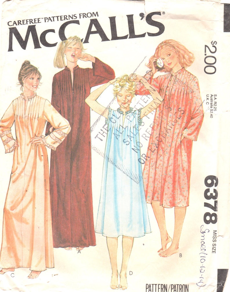 McCalls 6378 1970s Misses Nightgown and Robe Pattern Front Tucked Womens Vintage Sewing Pattern Size Small Bust 32 34 Or Extra Large image 1