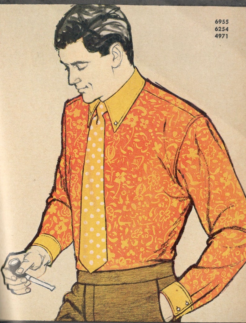 Simplicity 6955 1960s Mens Mod Button Front Shirt Pattern Adult Vintage Sewing Pattern Chest 34 image 6