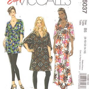 Easy V Neck Pullover Tunic Top Dress Caftan Pattern McCalls 6037 Empire Waist Sewing Pattern Size 8 10 12 14 16 Or 18 20 22 24