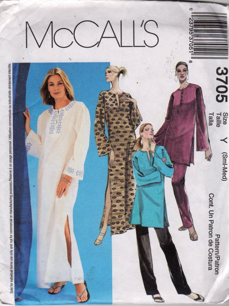 McCalls 3705 Misses Pullover CAFTAN Tunic Top and Pull On Pants Pattern Womens Vintage Sewing Pattern Size Lg XL Bust 38-44 Or S M UNCUT
