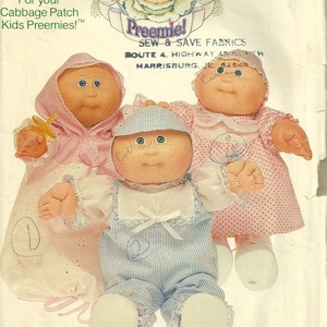 Butterick 6981 1980s Cabbage Patch Kids Preemies Doll Clothes Pattern Baby Infant Doll Clothes Vintage Sewing Pattern