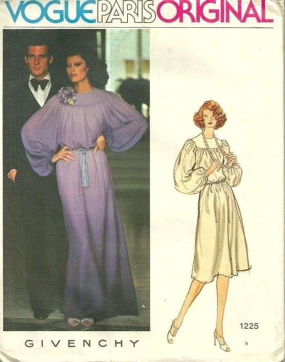 Vogue 1225 1970s Misses patrón de vestido de noche Givenchy Blouson Jewel  Neck longitudes mujeres vintage patrón de costura tamaño 14 busto 36 UNCUT