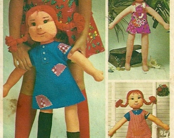 Simplicity 6063 1970s Pippi Longstocking Rag Doll and Wardrobe Pattern Vintage Toy Sewing Pattern