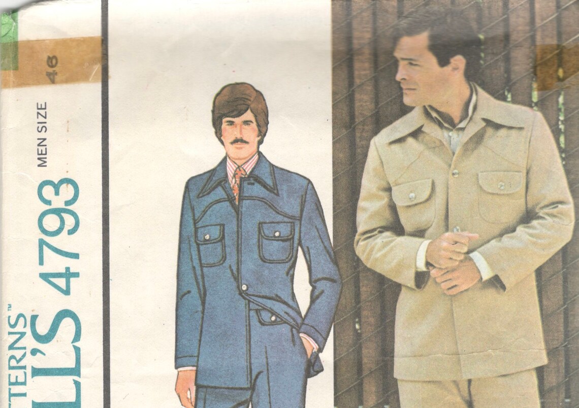 Mccalls 4793 1970s Mens Pants and Jacket Pattern 2 Piece Suit Safari ...