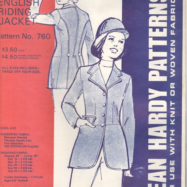 1980s Jean Hardy 760 Childs English Riding Jacket Pattern Olympic Frock Coat Show Apparel  Vintage Sewing Pattern Sizes 6 8 10 12 14 UC