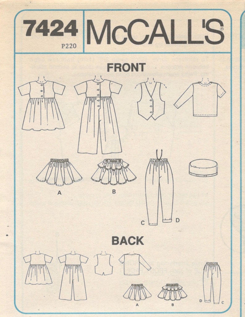 McCalls 7424 Girls Afrocentric Jumpsuit Vest T Shirt Skirt Pants Kofi Hat Pattern Kenya Vintage Sewing Pattern Size 4-5-6 or 6-7-8 image 5