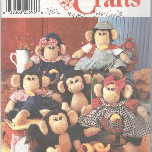 Simplicity 7155 Stuffed Animal Monkeys Pattern and Monkey Doll Clothes Sewing Pattern Chimpanzee Beckys Rag Bag Treasures UNCUT