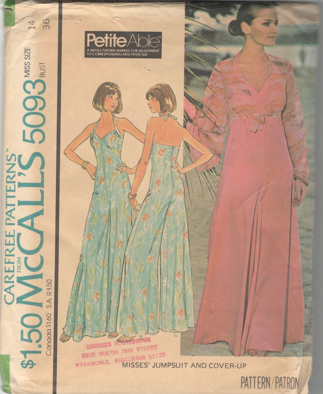 1970s 5093 Misses Palazzo Halter JUMPSUIT and Cover up Pattern - Etsy