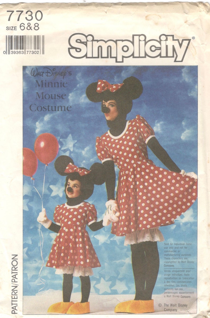 Simplicity 7730 1980s Girls MINNIE MOUSE Costume Pattern Official Walt ...