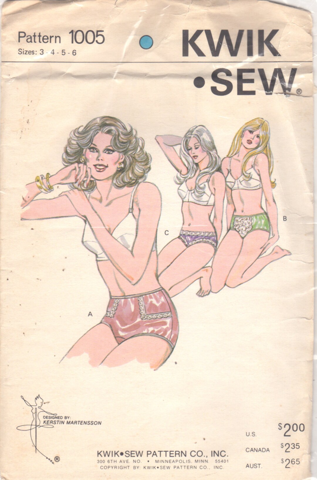 Kwik Sew 1005 or 1006 1970s Misses Lingerie Pattern Lace PANTIES Brief Hip  Huggers Bikini Womens Vintage Sewing Pattern Size 3 6 or 7-10 -  Sweden