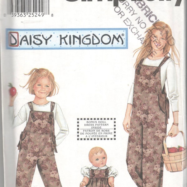 Simplicity 9920 Misses Girls Bib Overalls and 18" Doll Rompers Pattern Womens Sewing Pattern Size XS S M L XL Girls 3 4 5 6 7 8 UNCUT