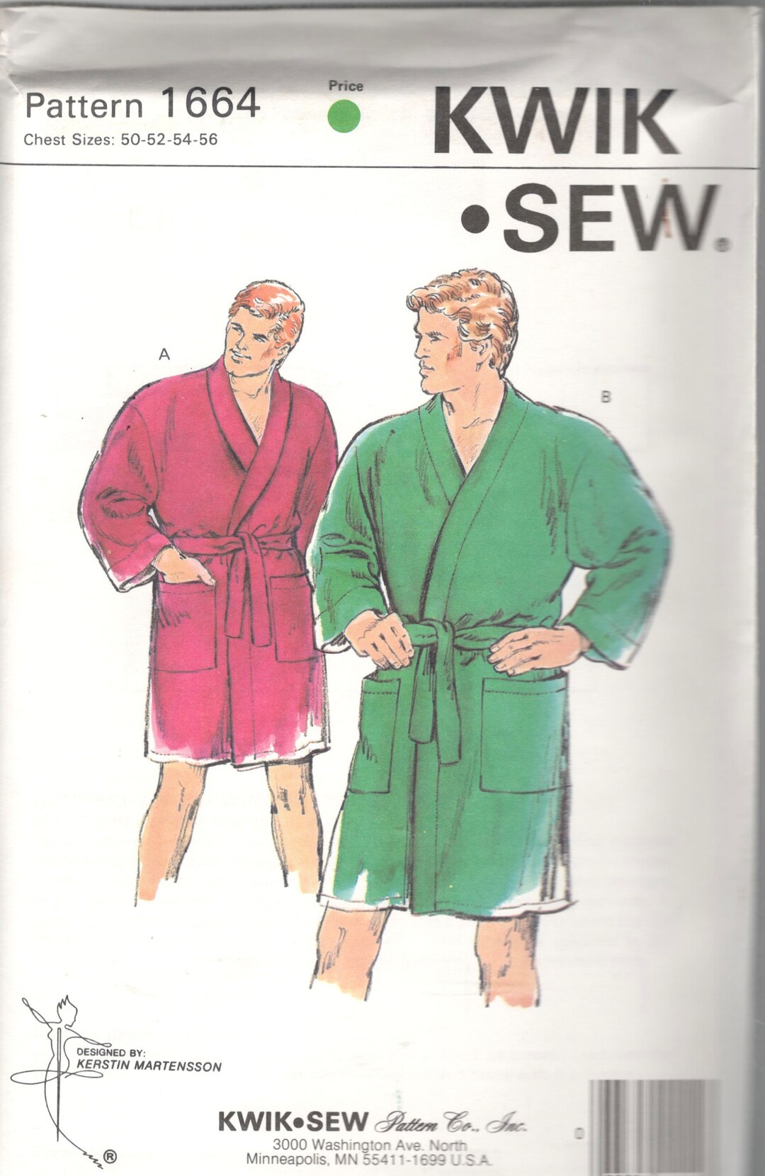 Kwik Sew 1664 1980s Mens King Size Wrap Robe Pattern Dropped Shoulders ...