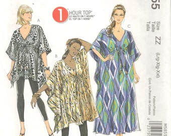 McCalls 5855 Misses Easy Pullover Caftan Tunic Top Pattern Womens Sewing Size Lg XL XXL Or Small Medium UNCUT