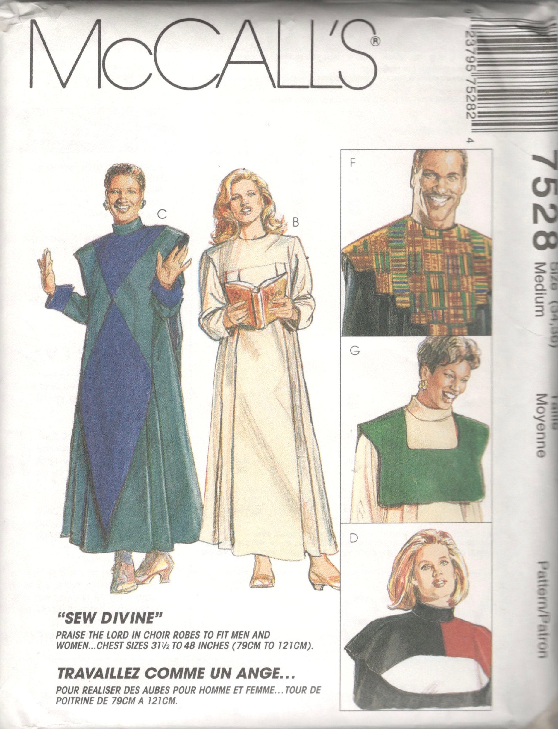 McCalls 7528 Sew Divine Choir Robes Pattern 5 Collar Options Etsy