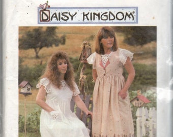 1990s Simplicity 7013 Womens Pinafore and  Dress Pattern Daisy Kingdom Misses Vintage Sewing Pattern Size 6 8 10 Bust 30 32 UNCUT