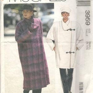 McCalls 3959 1980s Misses Lined Coat Pattern Kimono Sleeve Duffel Toggle Womens Vintage Sewing Pattern Size Small 10 12 Bust 32 34 UNCUT