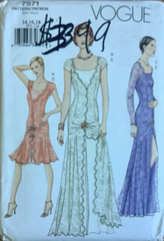 Vogue 7571 20s Style Evening Dress Pattern Womens 1920s Inspired