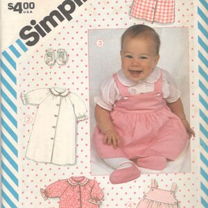 Simplicity 6257 1980s Babies Layette Pattern Dress Gown Jumper Top Bootees Bib Girls Vintage Sewing Pattern Size Newborn - 18 Months UNCUT
