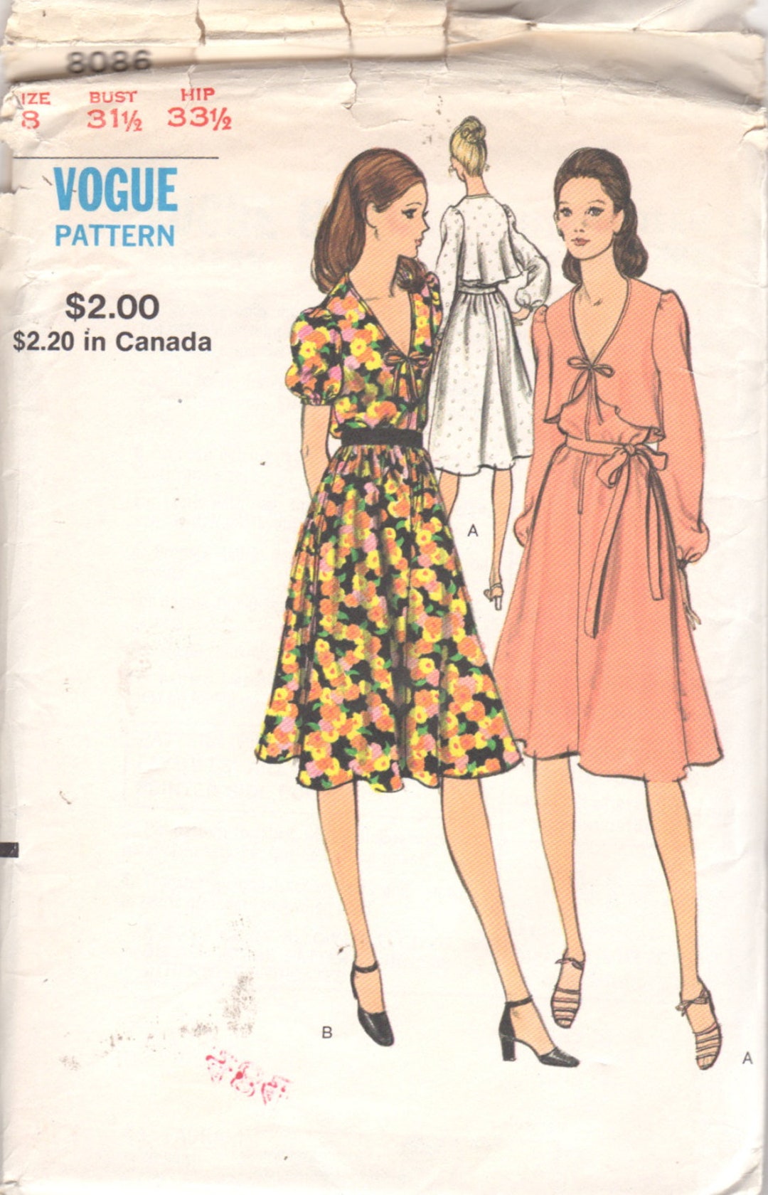 1970s Vogue 8086 Misses Flared V Neck Dress and Capelet - Etsy