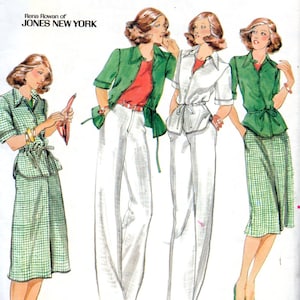Butterick 5334 1980s Designer Jones New York Shirt Jacket Skirt and Pants Pattern Womens Vintage  Sewing Pattern Size 8 Bust 31 UNCUT