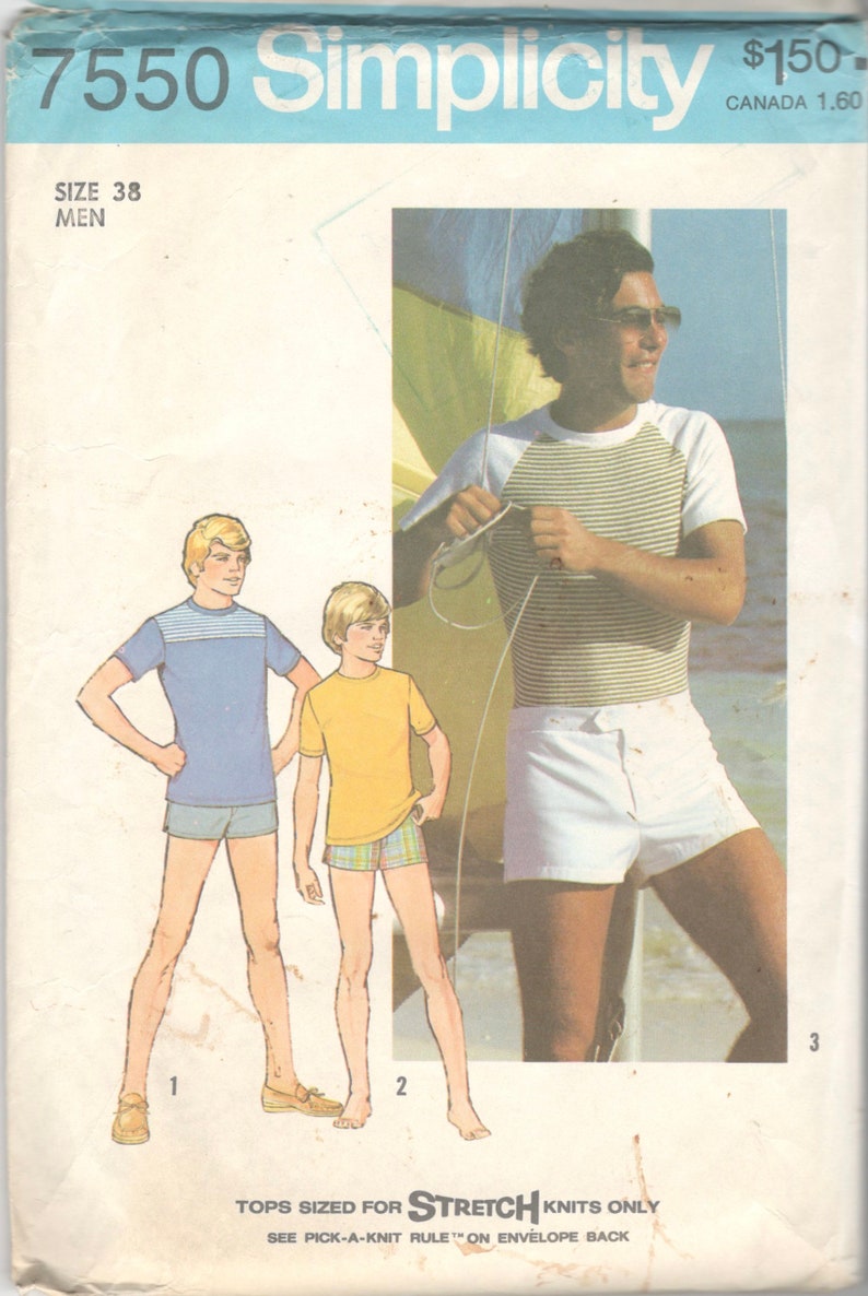 1970s Simplicity 7550 Mens Pullover Top and Swim Shorts Pattern Adult Vintage Sewing Pattern Chest 40 image 3