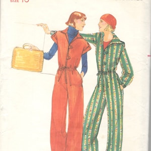 1970s Butterick 5027 Zip Front Jumpsuit Pattern Straight Leg Attached Hood Womens Vintage Sewing Pattern Size 10 Bust 32