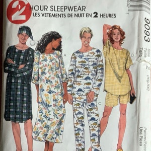 McCalls 9093 Mens Misses Nightshirt Nightgown and Pajamas and Hat Pattern Easy Unisex Vintage Sewing Size XL  XXL Bust Chest 46 48 UNCUT