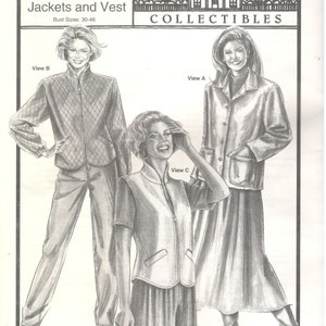 May include: Black and white illustration of a sewing pattern for jackets and a vest. The pattern includes three views of the garments, with the text "Four Seasons Jackets and Vest" and "Bust Sizes: 30-46". The brand name "ANN PERSON COLLECTIBLES" is visible.