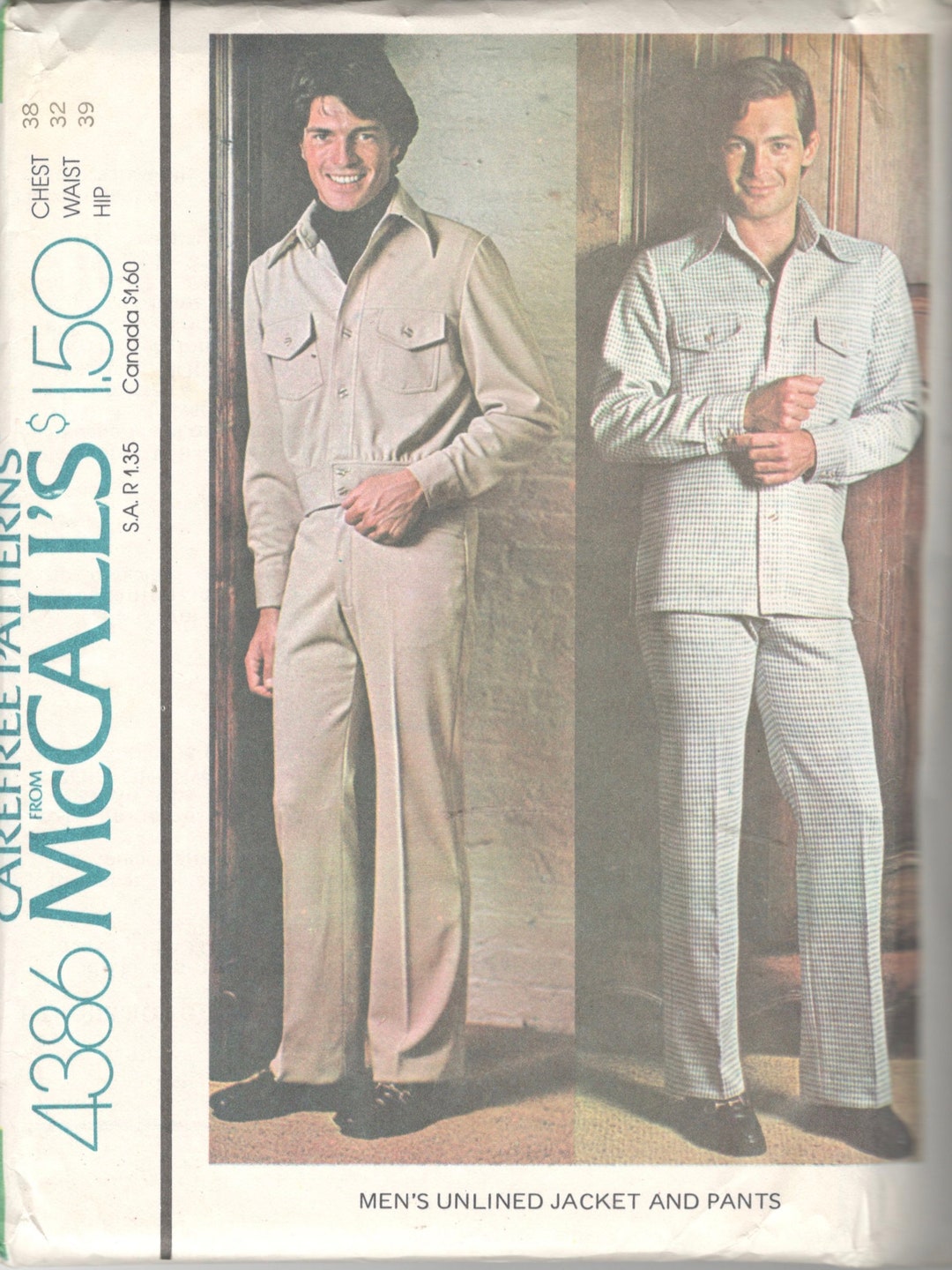 Mccalls 4386 1970s Mens Casual Pants and Jacket Pattern Two - Etsy