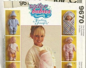 McCalls 9670 Water Babies Baby Doll Clothes Pattern for Sm Md Lg Dolls Newborn Jennifer Jumpsuit Hat Carrier + More Sewing Pattern UNCUT