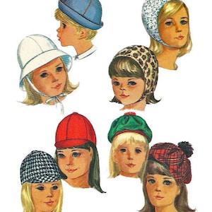 Simplicity 6274 1960s Childs Set of Hats Pattern Girls Vintage Sewing Pattern Head Size 21 3/4 Inches