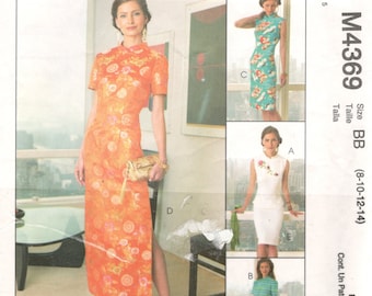 McCalls 4369 Orientalisch geschnittenes Kleid, Oberteil und gerader Rock, Schnittmuster für asiatische Flair-Frauen Schnittmuster Größe 8 10 12 14 ungeschnitten