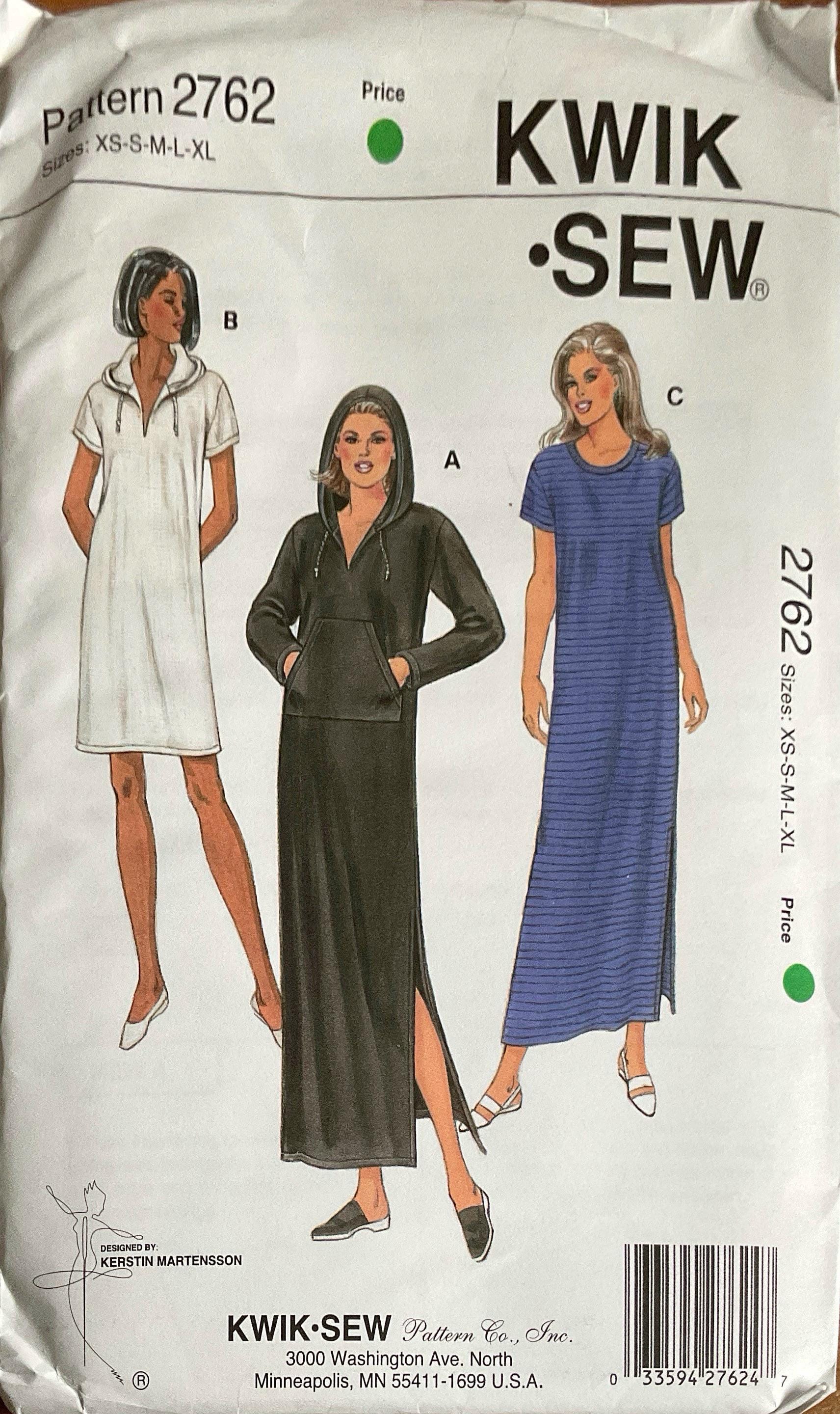 Kwik Sew 2762 Pullover Dress Pattern Optional Hood Kangaroo Pocket