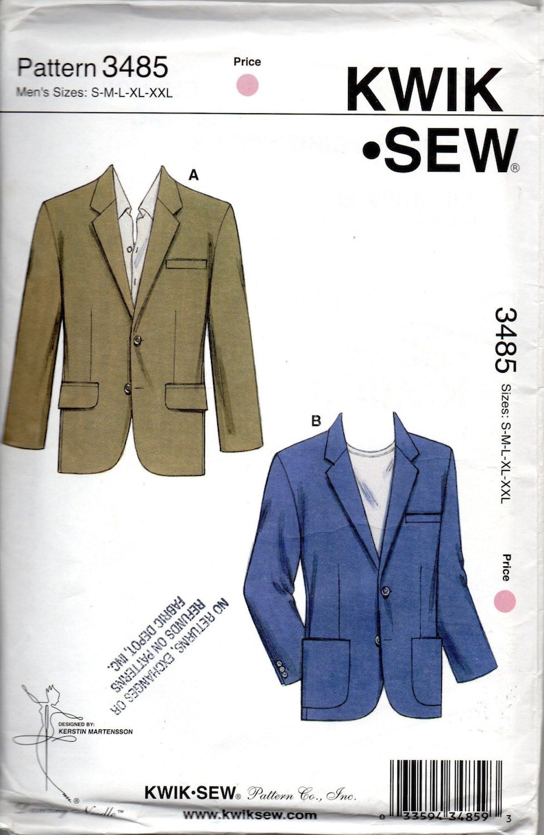 Kwik Sew 3485 Sport Coat Jacket Pattern Mens Suit Jacket Etsy