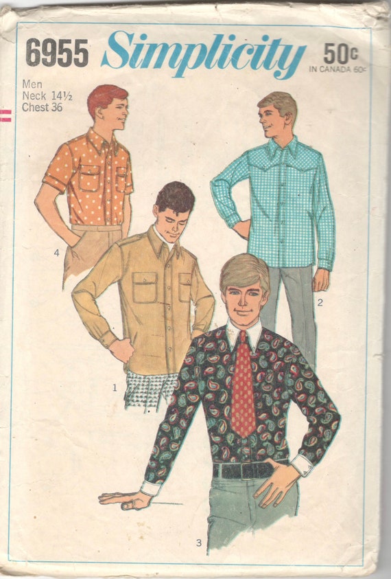 Vintage 1950/'s 60/'s Sewing Pattern Men/'s Shirt Pocket Detailing Chest 36/" 40/"