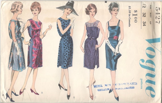 Vogue 5427 1960s Misses Cocktail Dress and Tunic Pattern Fitted Sleeveless  Overdress Womens Vintage Sewing Pattern Size 12 Bust 32 UNCUT