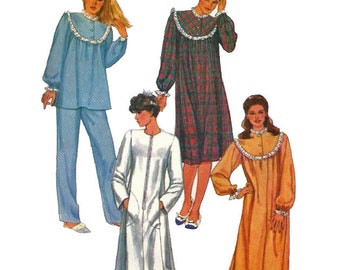 Simplicity 6626 1980s Misses Zip Front Robe Nightgown and Pajamas Pattern Womens Vintage Sewing Pattern Size 10 Bust 32 Uncut