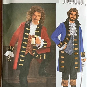 Butterick 3894 18th Century Pirates Costume Pattern Blackwater Coat Vest Jabot Pants Swashbuckler Mens Sewing Pattern Size XS S M UNCUT