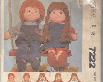 McCalls 7222 630 Dolls and Clothes Pattern Boy and Girl Rag Doll 22 Inch Soft Doll 1980s Vintage Sewing Pattern