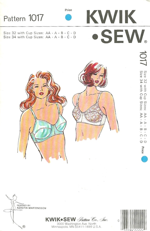 Kwik Sew 1017 1980s Lingerie Pattern Bra Bra Cups Tricot or Lace