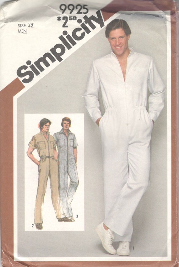 Simplicity 9925 1980s Mens Zip Front Jumpsuit Pattern Stand Up | Etsy