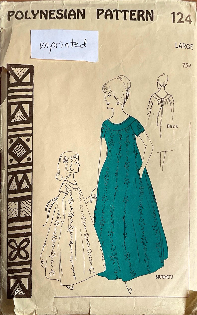 1970s Polynesian Pattern 124 Muu Muu Pattern Luau Dress Womens Girls ...