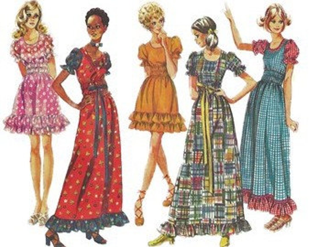 Simplicity 9403 1970s Junior Petite Mini Maxi Midriff Ruffle Dress ...
