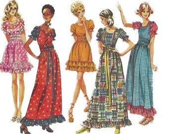 Simplicity 9403 1970s Junior Petite  Mini Maxi Midriff Ruffle Dress Pattern Womens Vintage Sewing Pattern Size 9 Bust 33