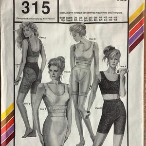 Stretch & Sew 315 Body Shapers Pattern Sport Bra Thong Shorts Girdle Slip Attached Crotch Womens Vintage Sewing Pattern Bust 30 - 46 UNCUT