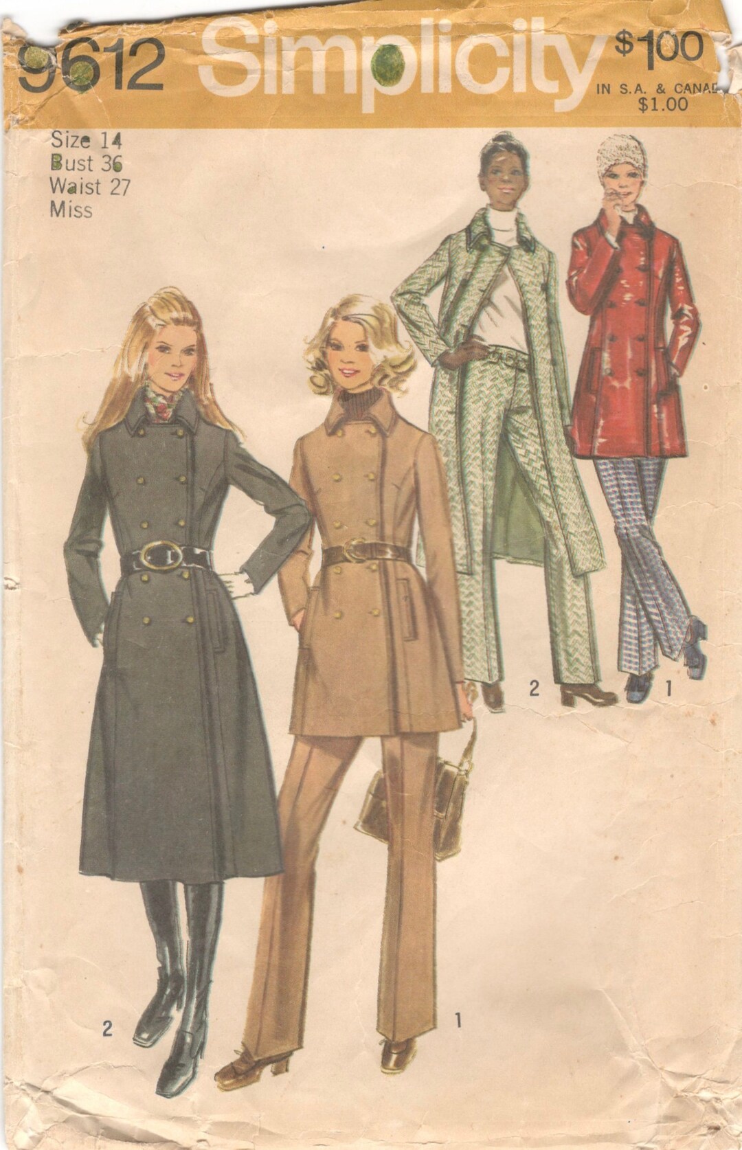 1970s Simplicity 9612 Double Breasted Coat Jacket and Pants Pattern ...