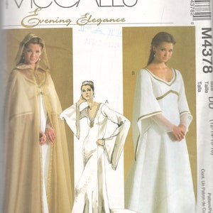 McCalls 4378 RenFaire Costume Pattern Angel Sleeve Renaissance Dress and Hooded Cloak Cape Womens Sewing Size 18 20 22 24 Or 8 10 12 14 UC