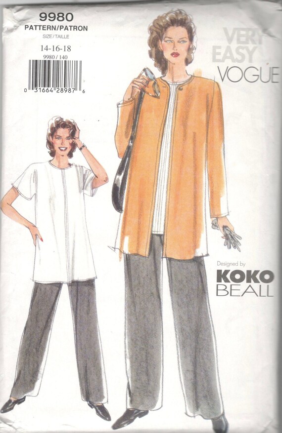 Vogue 9980 KOKO Beall Misses Loose Fit Below Hip Jacket Top | Etsy